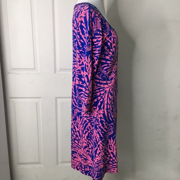 Lilly Pulitzer Women's Pink Blue Long Sleeve Pima Cotton Shift Dress Size Medium - Picture 11 of 15